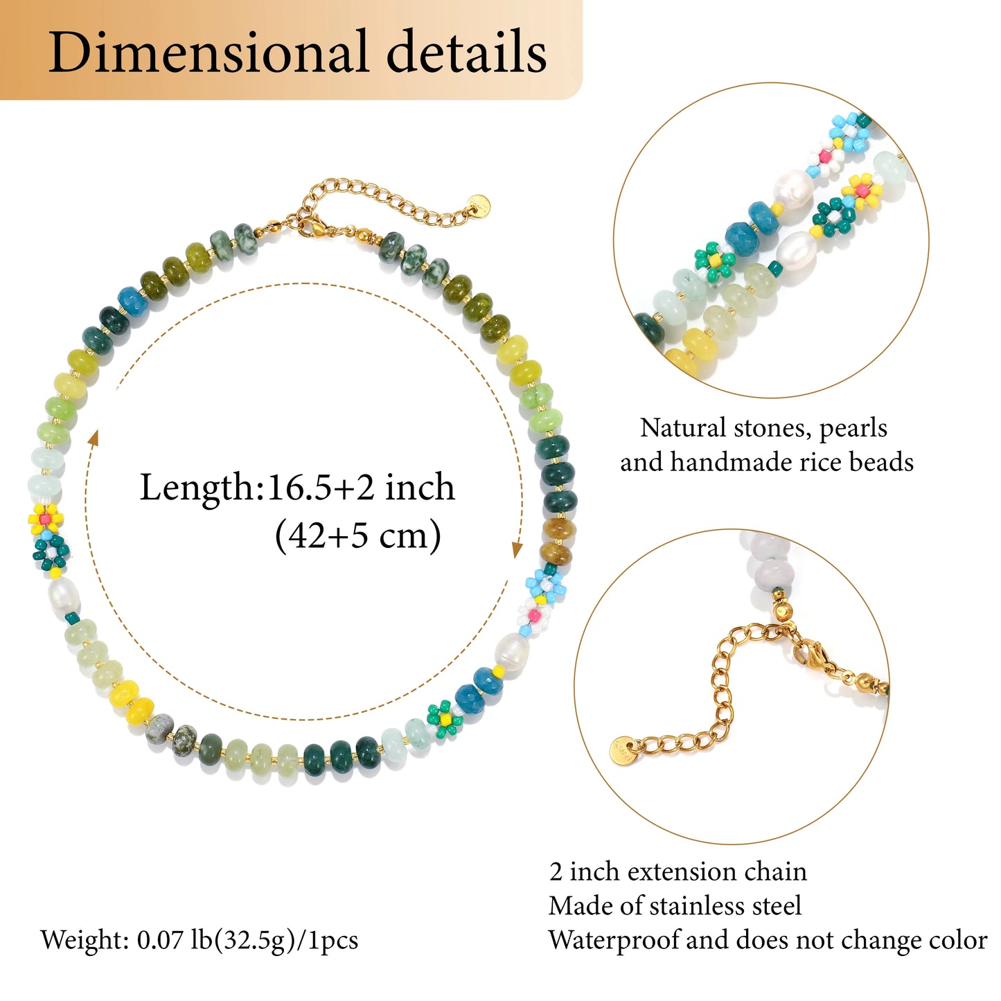 Floral Colorful Natural Stone Pearl Seed Beads Necklace