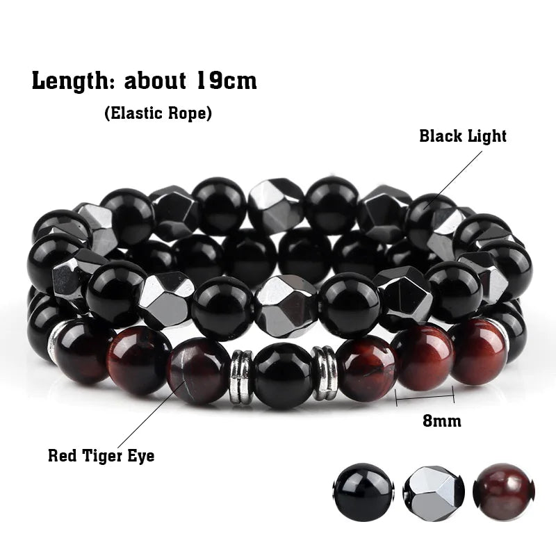 Round Octagon Hematite Natural Crystal Bracelets Sets