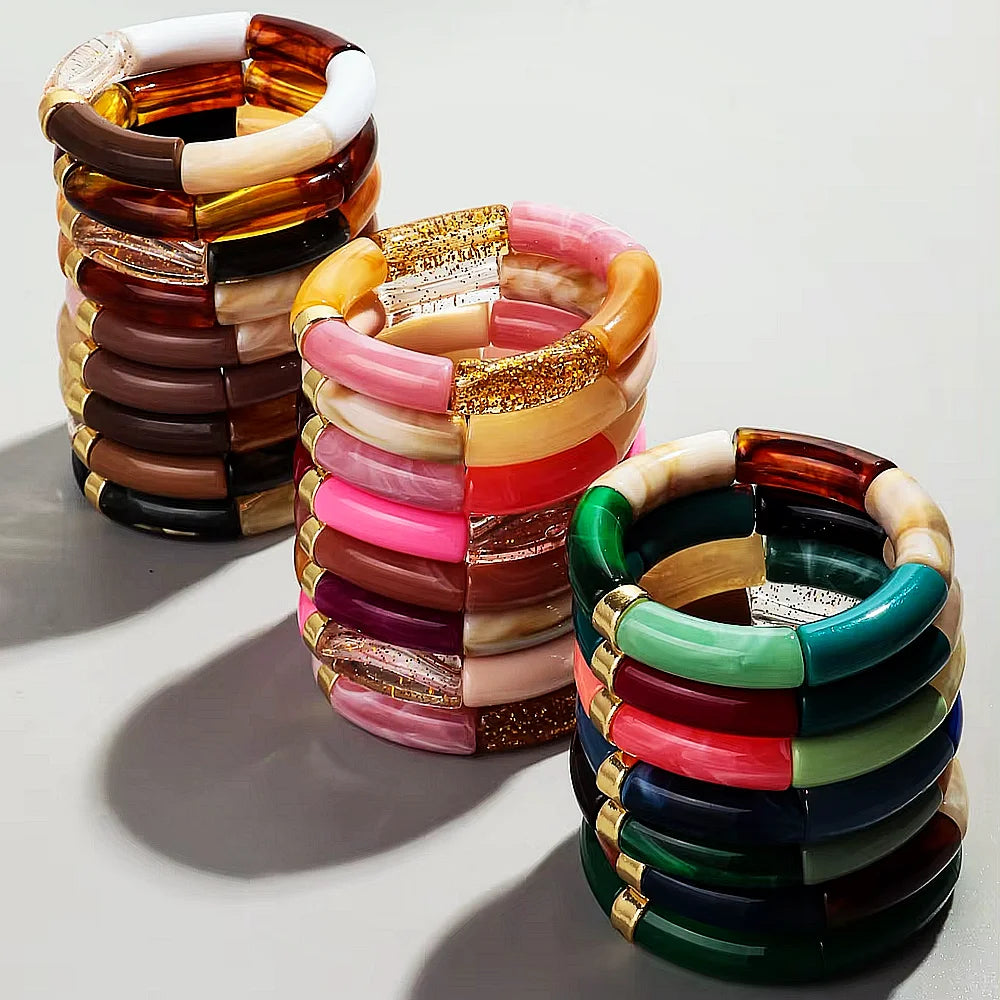 Chunky Bamboo Stackable Colorful Tube Bracelet