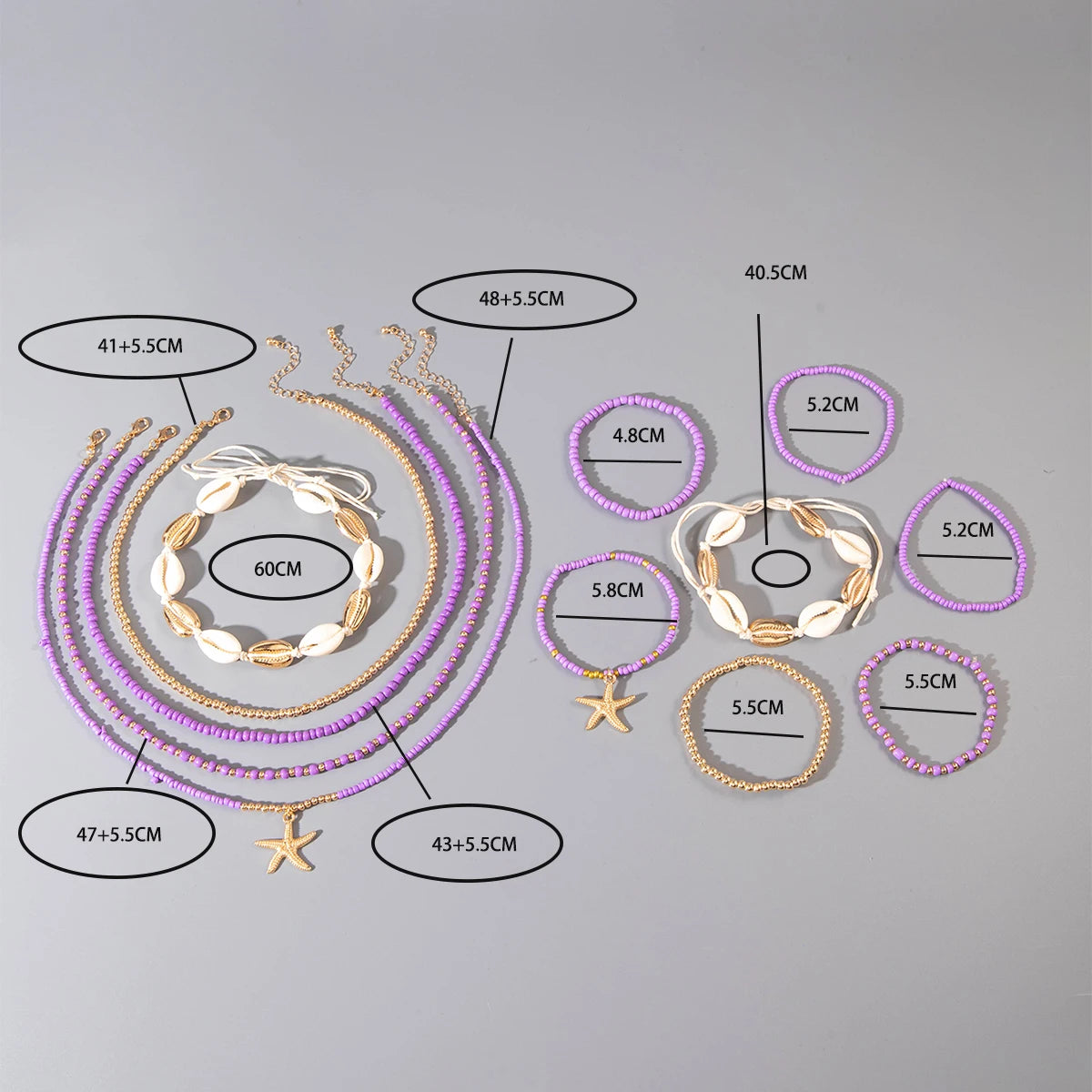 Bohemia Beach Fashion Shell Starfish Pendant Necklace & Bracelet Set