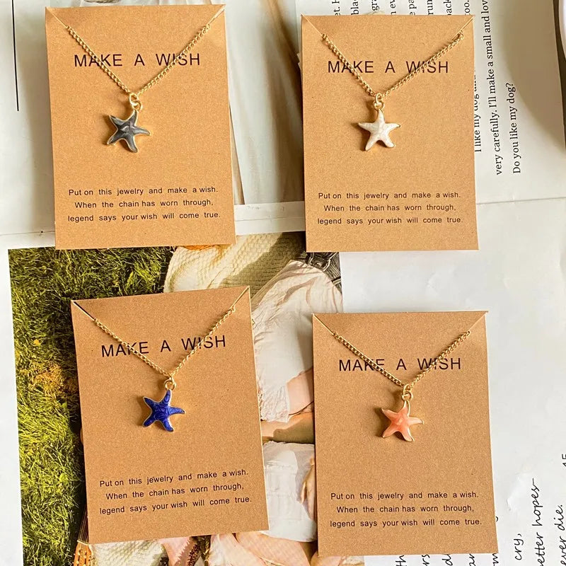 Gold Starfish "Make A Wish" Necklace