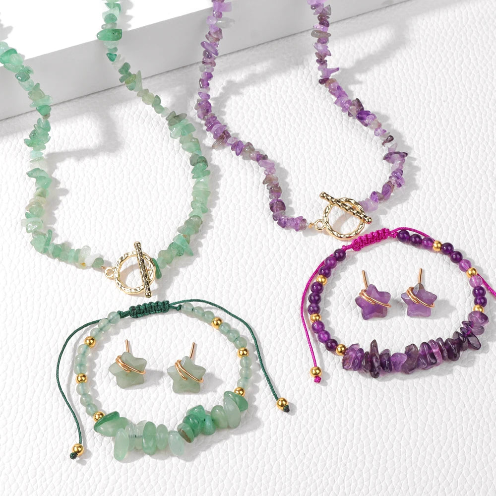 Stary Twinkle Gravel Natural Stone Chip Beads Jewelry Sets