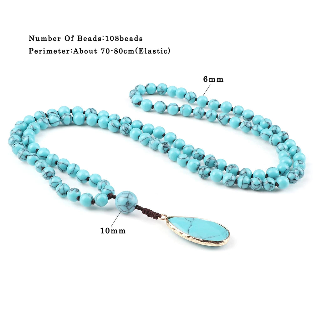 Sky Blue Water Drop Pendant Blue Stone Beaded Necklace