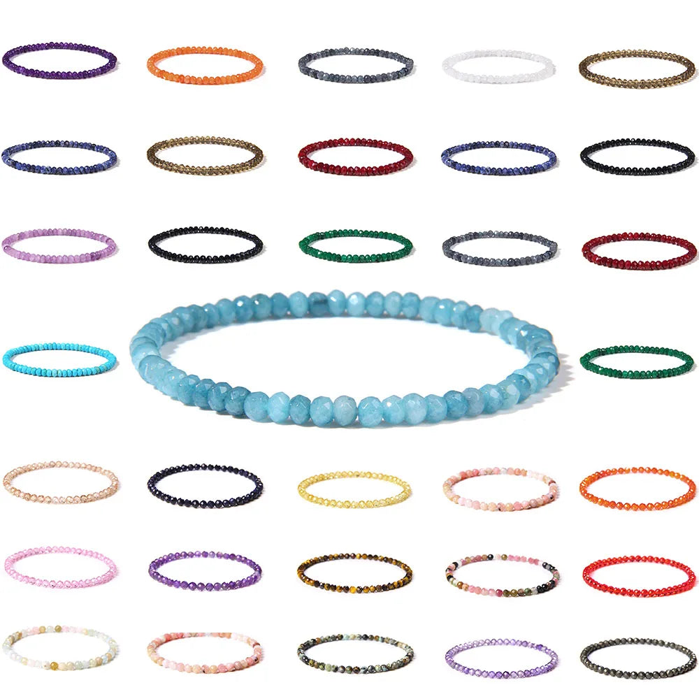 Colorful Faceted Natural Gem Stone Bead Bracelet