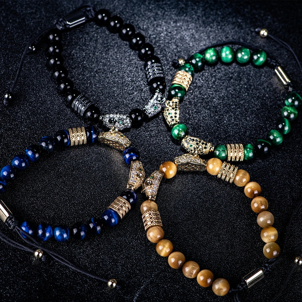 Luxury Double Leopard Head Healing Lucky Tiger's Eye Bracelets