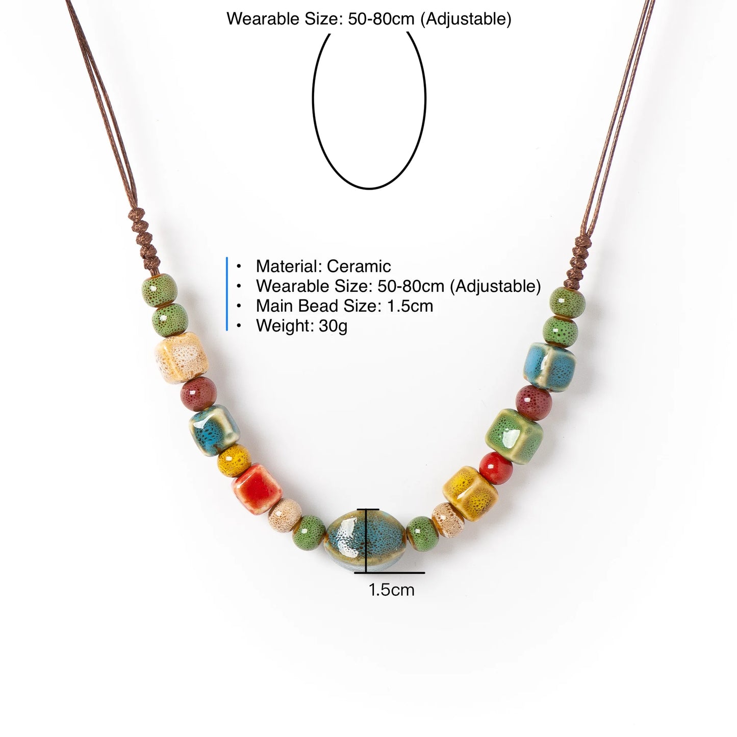 Simple Long Pendant Ceramic Beaded Necklace