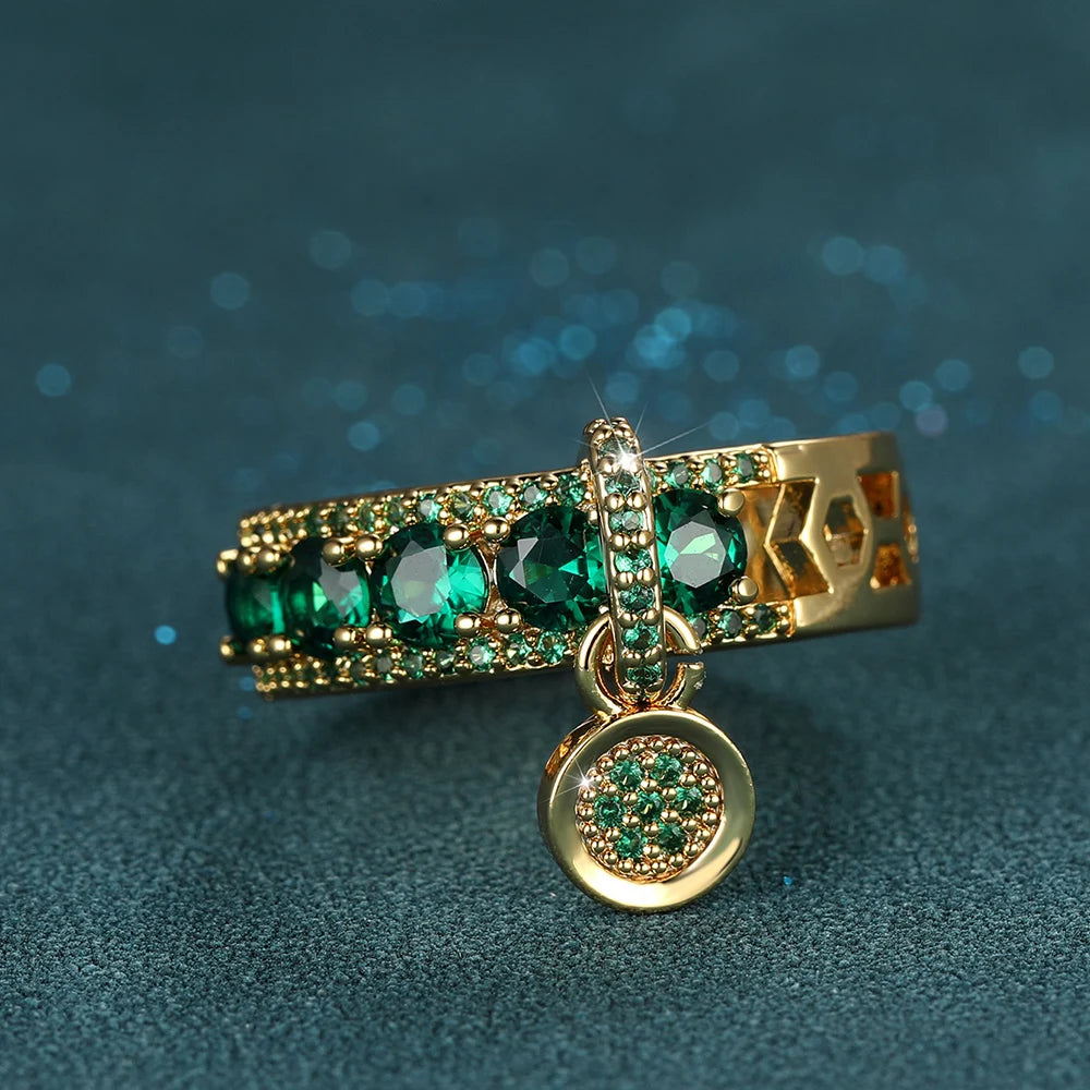 Antique Stone Dangle Pendant Gold Round Rings