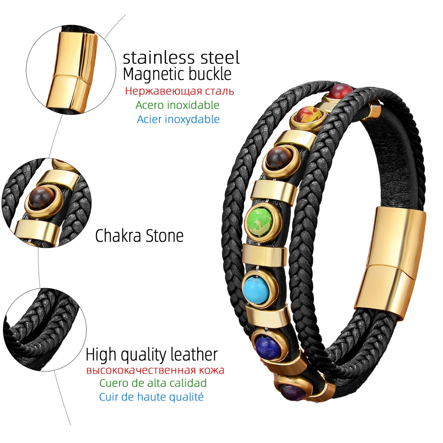 Sheek Multi-Layer Braided Leather Chakra Bracelets