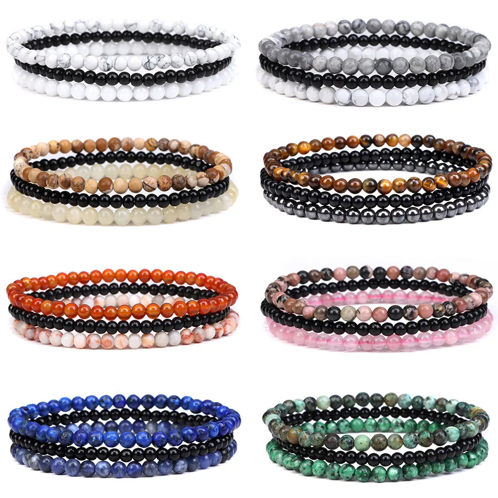 Layered Natural Stone Beaded Bracelet 3pcs/Set