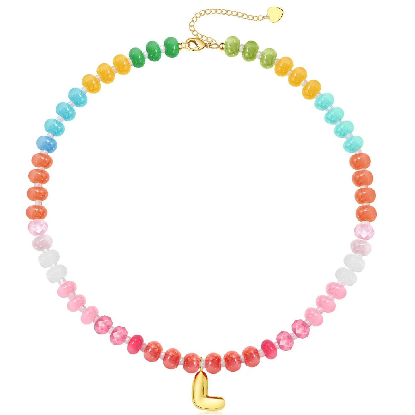 Passion Fruit Colorful Initial Natural Stone Necklaces