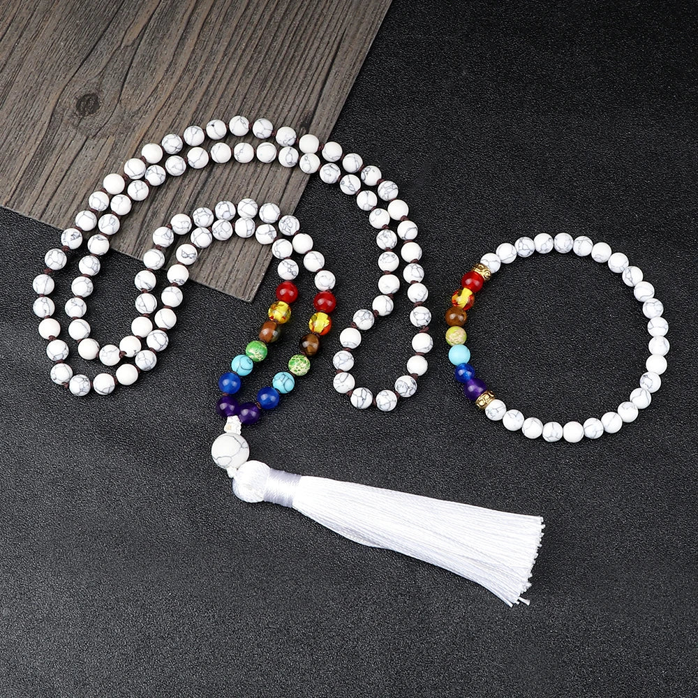 White 7 Chakra Beads Necklace Set