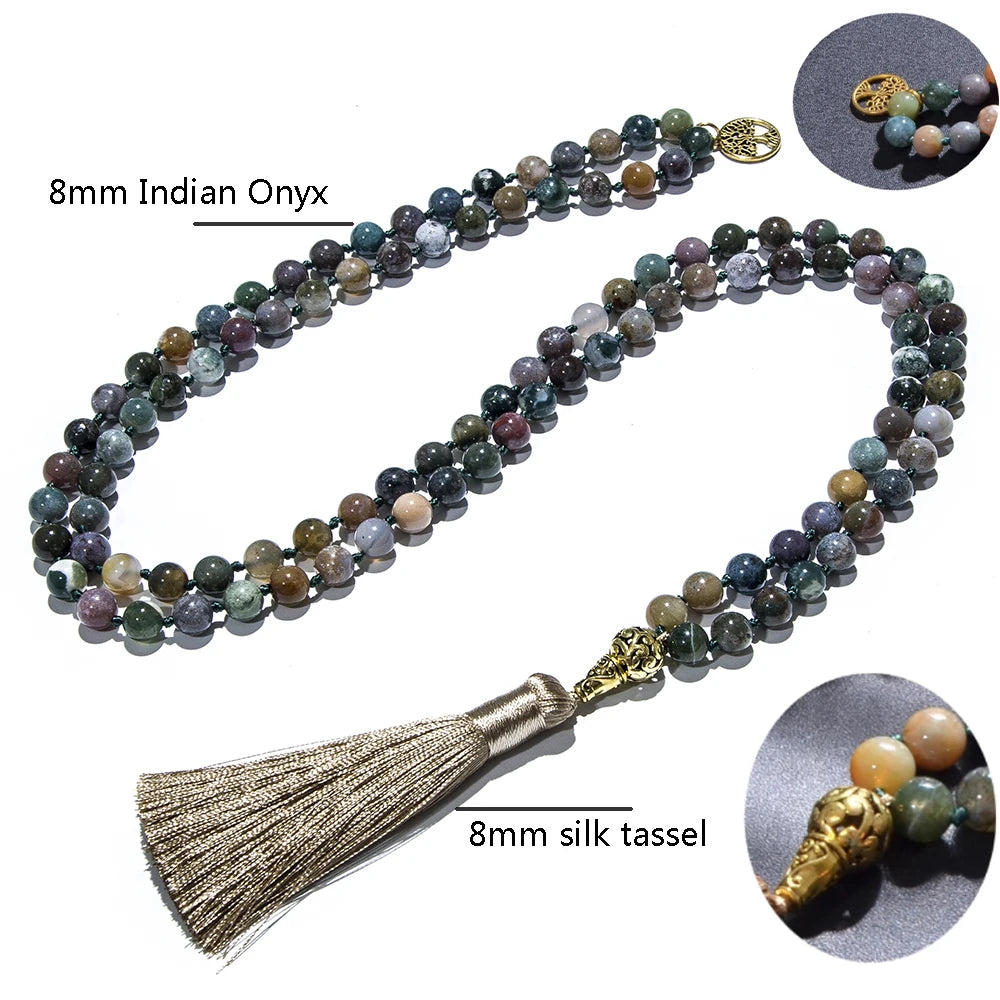 Indian Agate Mala Beads Rosary Necklace