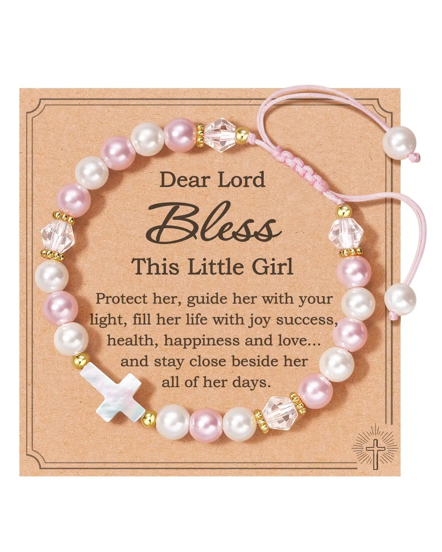 Beautiful Pink Diamond Crystal Religious Cross Bracelet