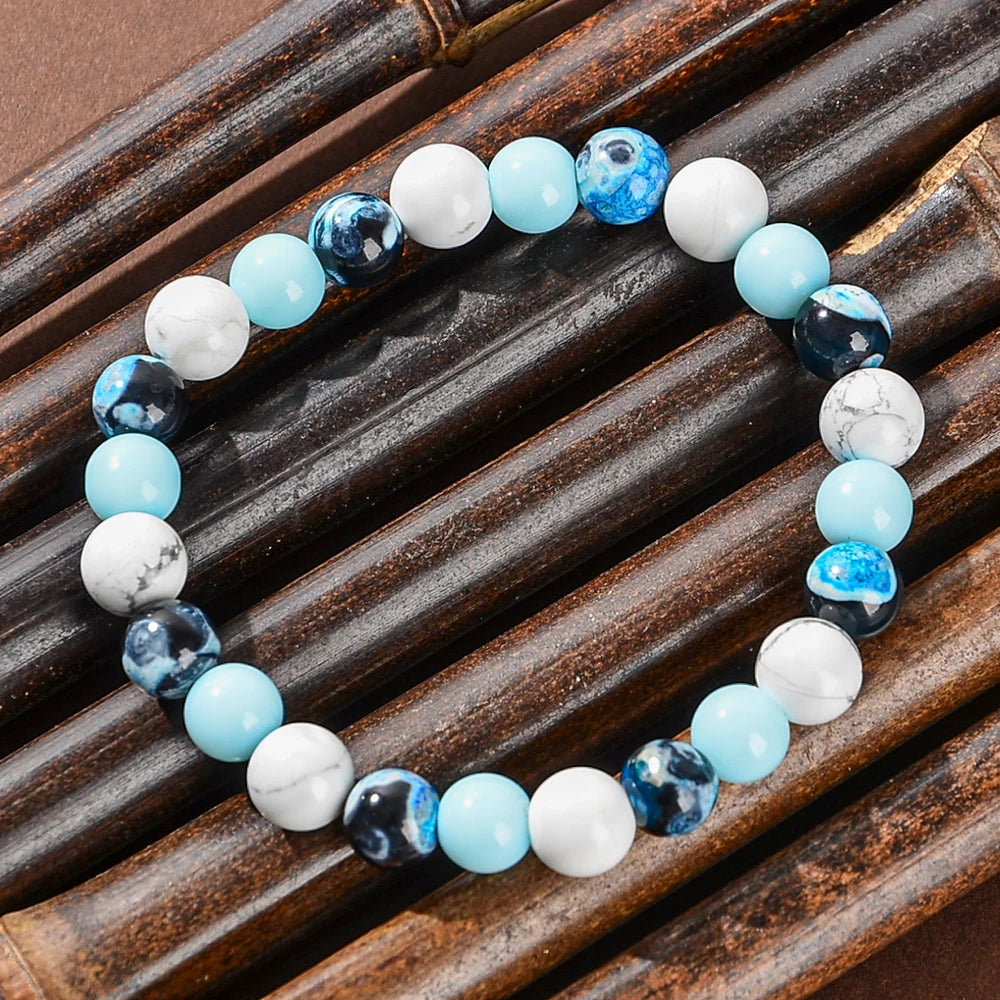 Beautiful Blue fire agate and white turquoise Bracelets