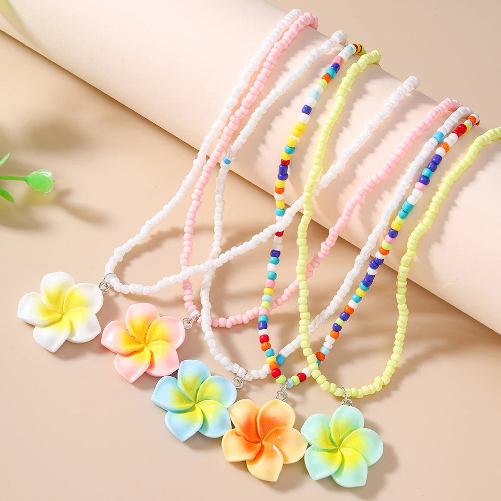 Colorful Daisy Flower Pendant Necklace Sets