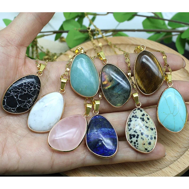 Gold Crystal Water Drop Pendant Necklace