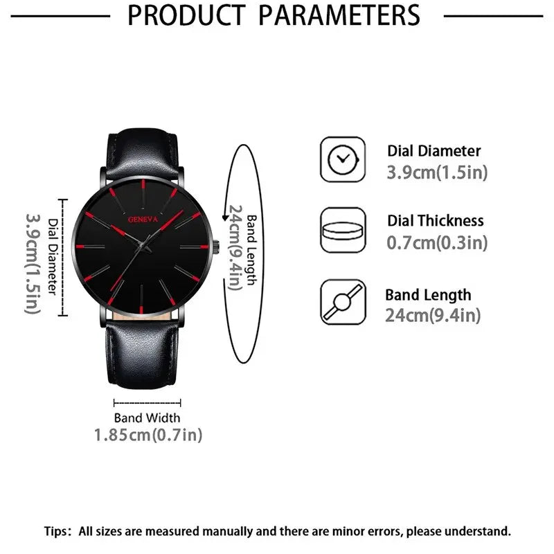 Luxury Leather Quartz Watch Wristband and Crystal Necklace 3pcs Set
