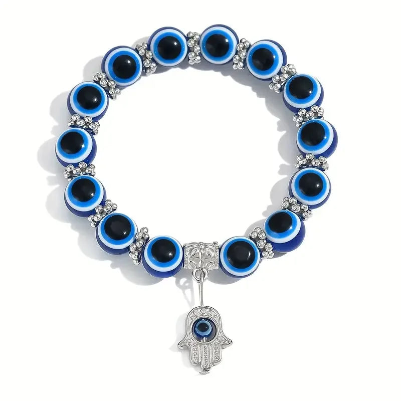 Blue Evil Eye Hand Charm Beaded Bracelet