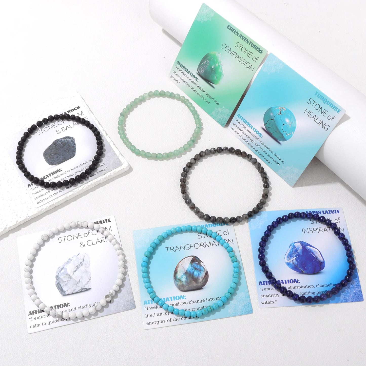 Natural Blue Turquoises Smooth Round Beaded Bracelets with Card