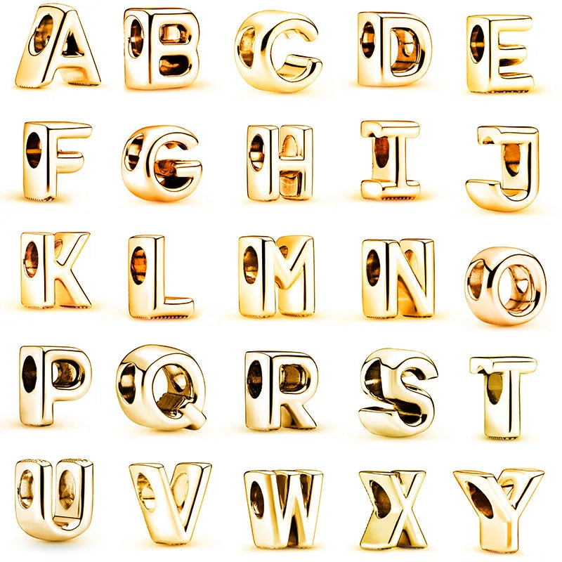 Beautiful Solid Gold plated 26 Letters A-Z Glossy Charm Beads