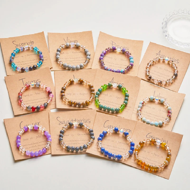 Gorgeous Glass 12 Zodiac Crystal Beaded Bracelet