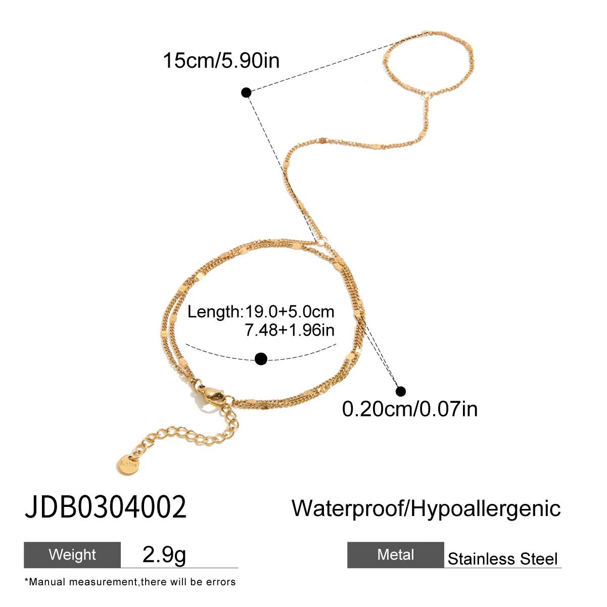 White Heart Finger 18K Gold Bracelet