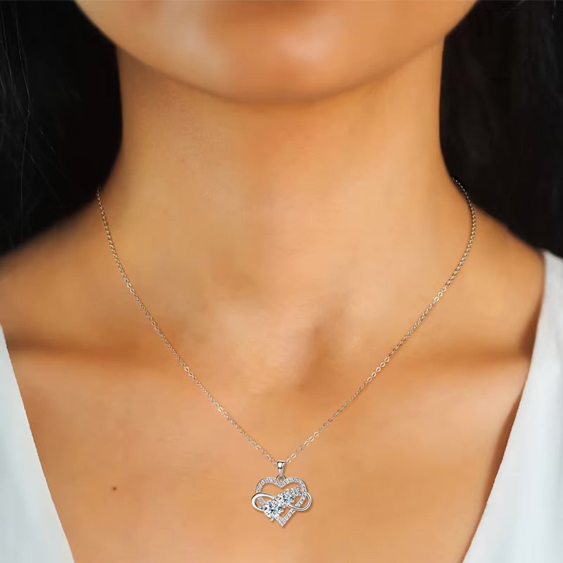 Luxury 1.8CT Diamond Infinite Love Heart Moissanite Pendant Necklace