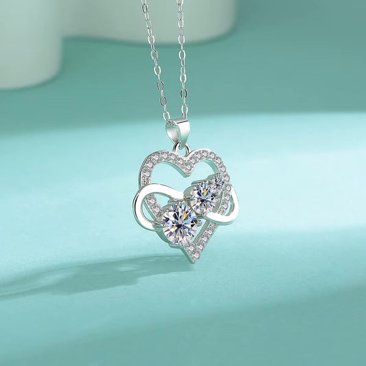 Luxury 1.8CT Diamond Infinite Love Heart Moissanite Pendant Necklace