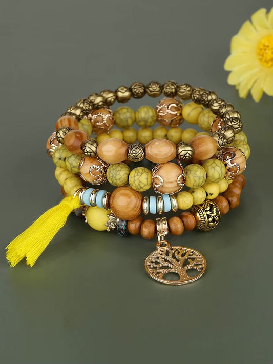 Tree Of Life Tassels Charm Bracelet Set