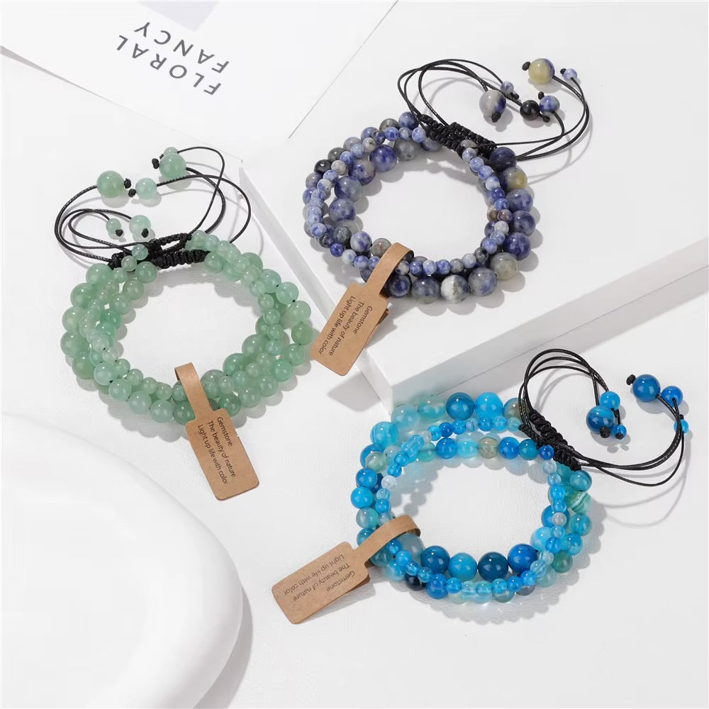 Universal Natural Stone Healing Mixed Size Beaded Bracelets