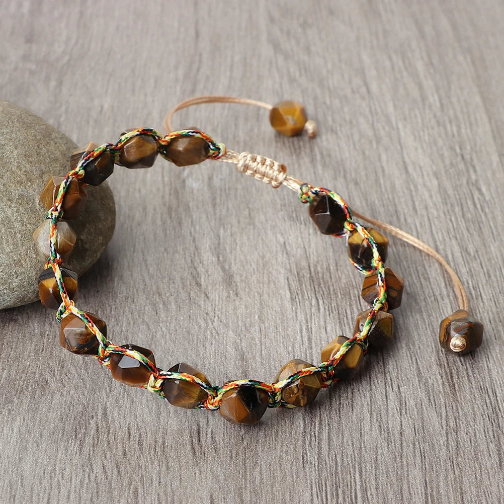 Rainbow Rope Cut Surface Natural Stone Bracelets