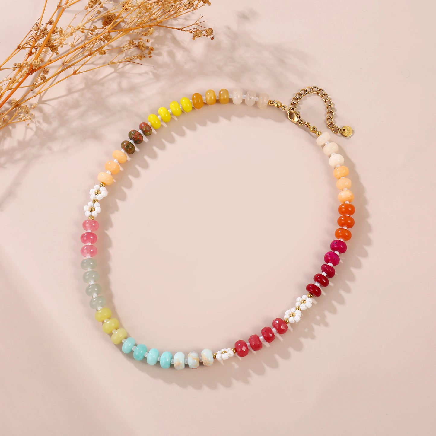 Floral Colorful Natural Stone Pearl Seed Beads Necklace