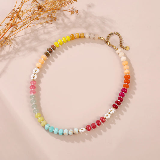 Floral Colorful Natural Stone Pearl Seed Beads Necklace