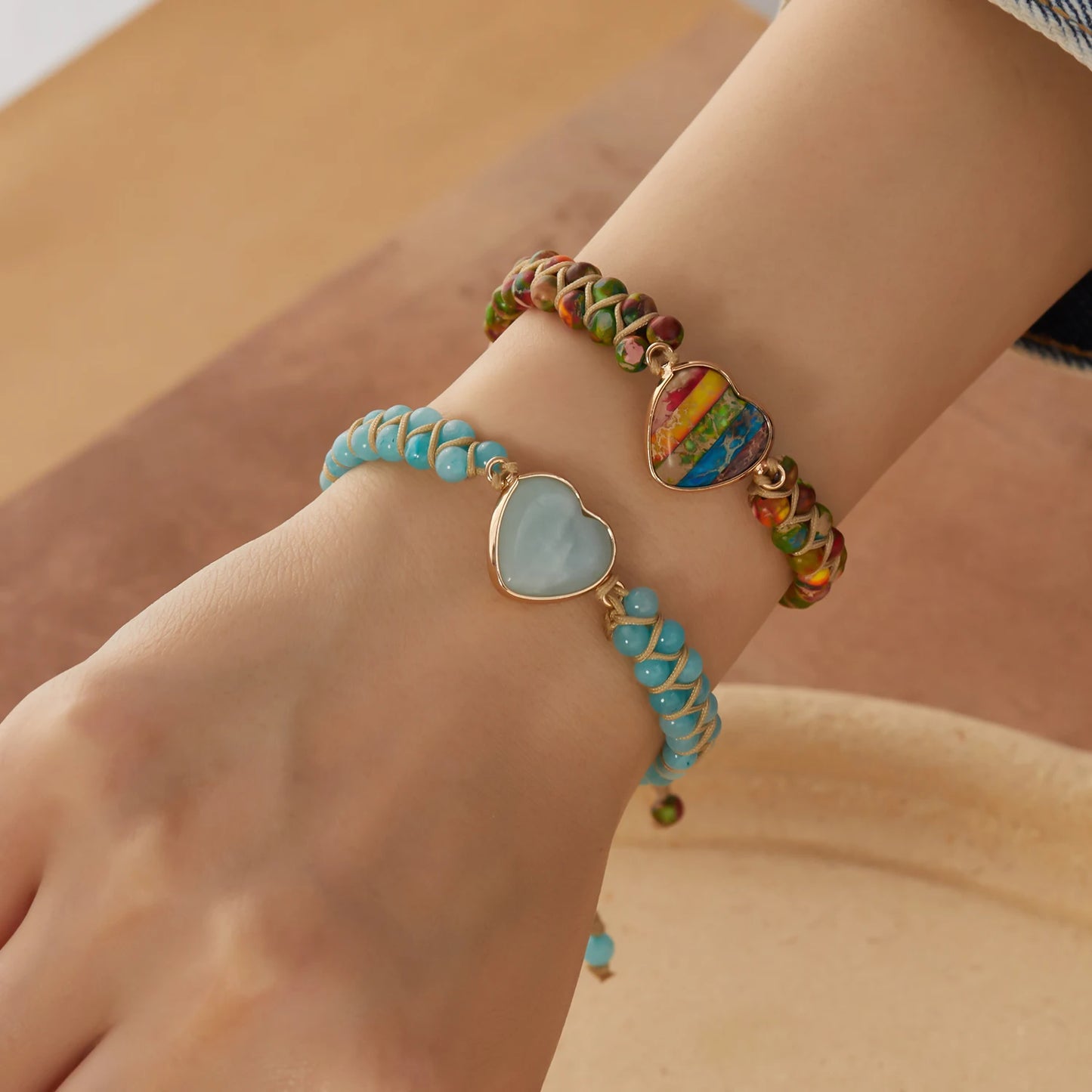 The Hearts Double Layer Natural Stone Bracelets