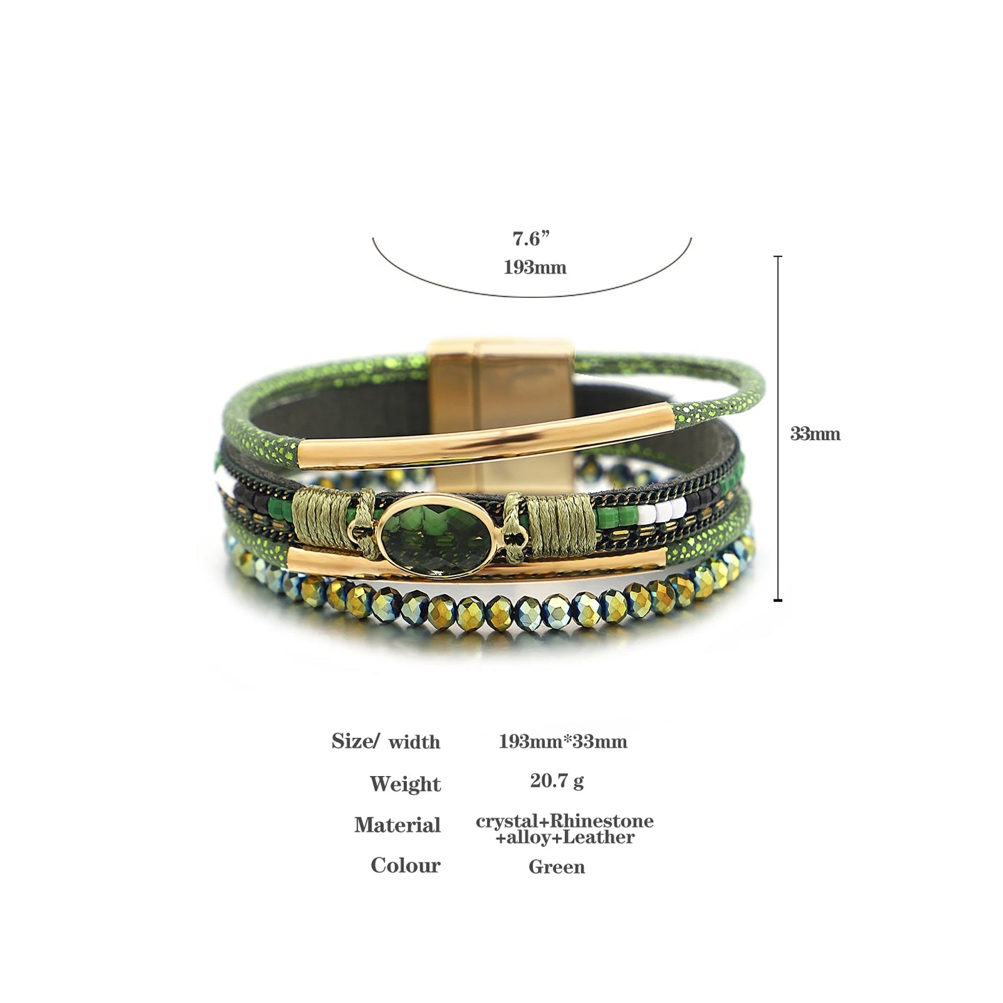 Charming Crystal Bead Multilayer Leather Wrap Bracelets
