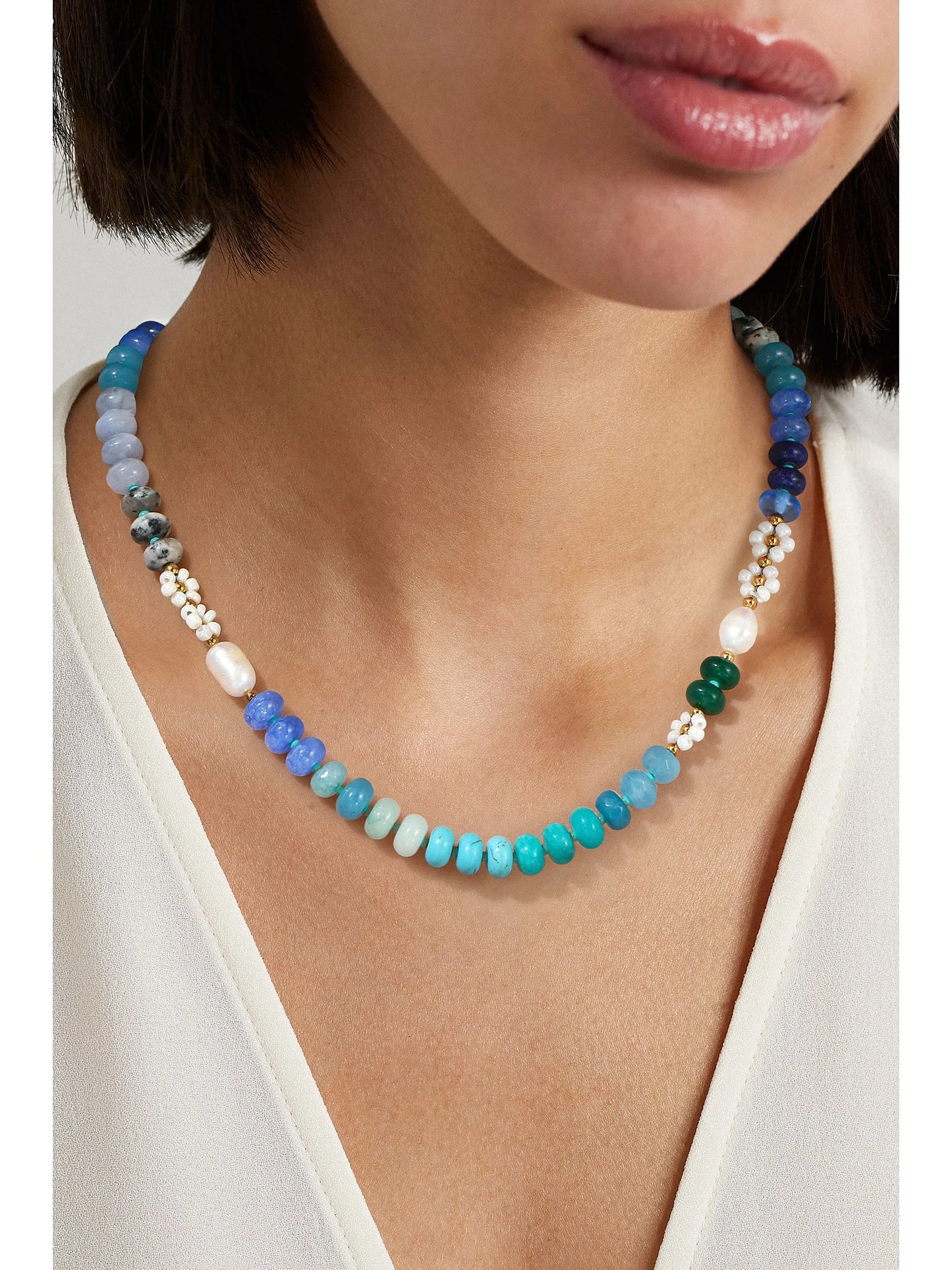 Floral Colorful Natural Stone Pearl Seed Beads Necklace