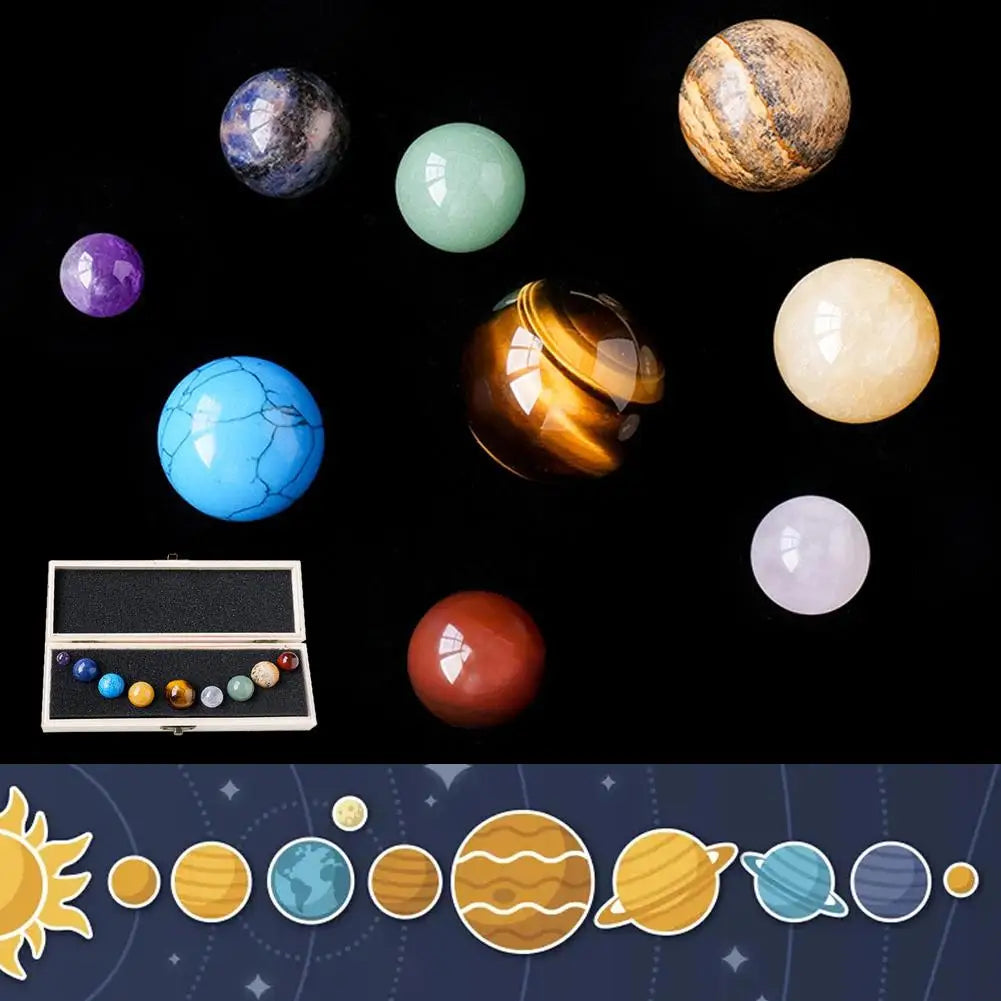 Crystal Cosmos 9 Planets Ball Solar Sun System Rock Energy Sphere Galaxy Box