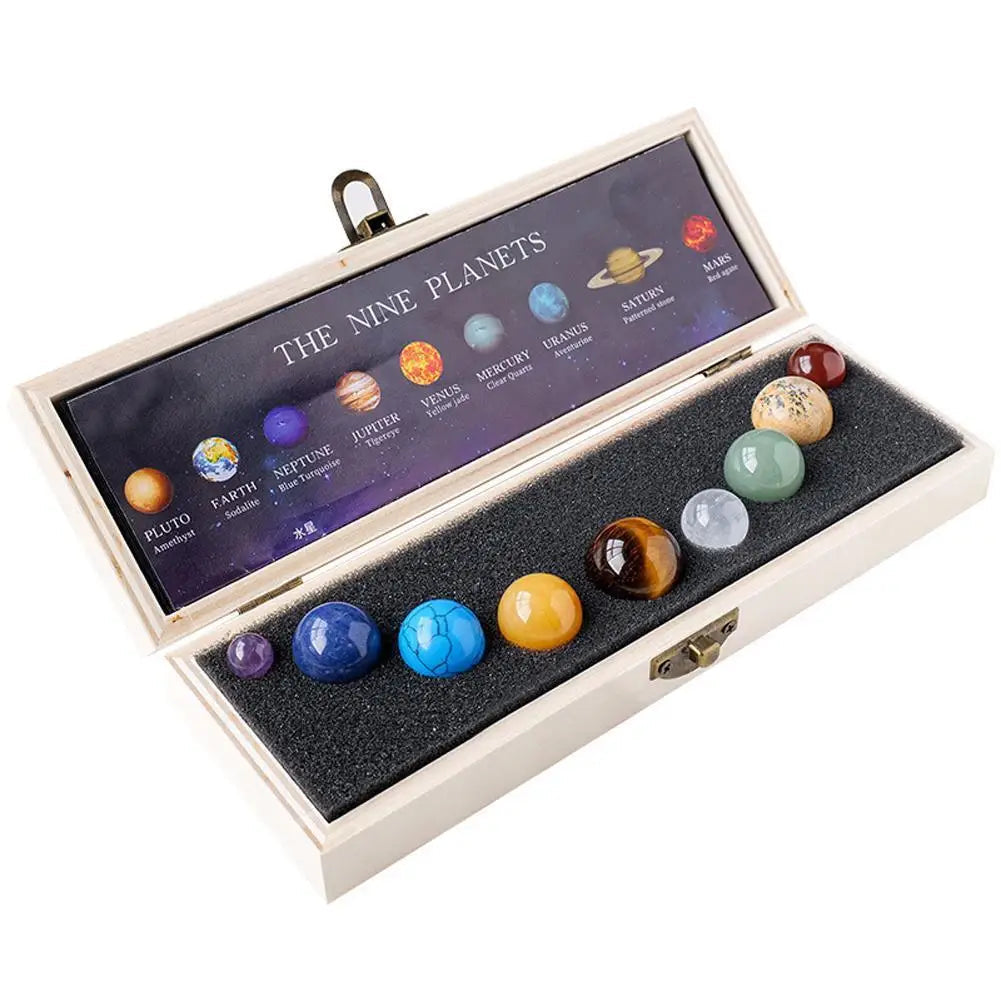 Crystal Cosmos 9 Planets Ball Solar Sun System Rock Energy Sphere Galaxy Box