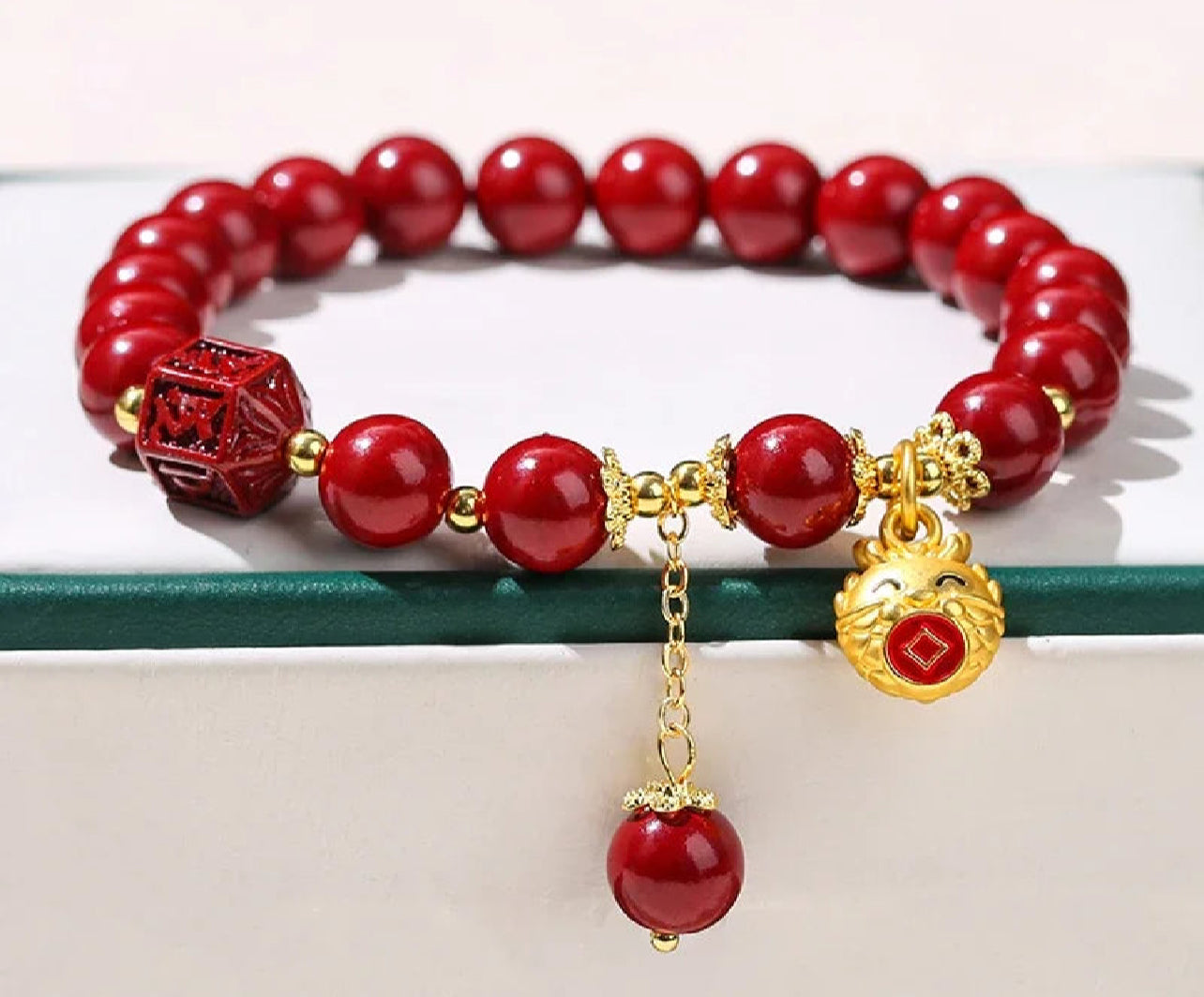 Royal Red Natural Cinnabar Protection Crystal Carved Vintage Bracelets