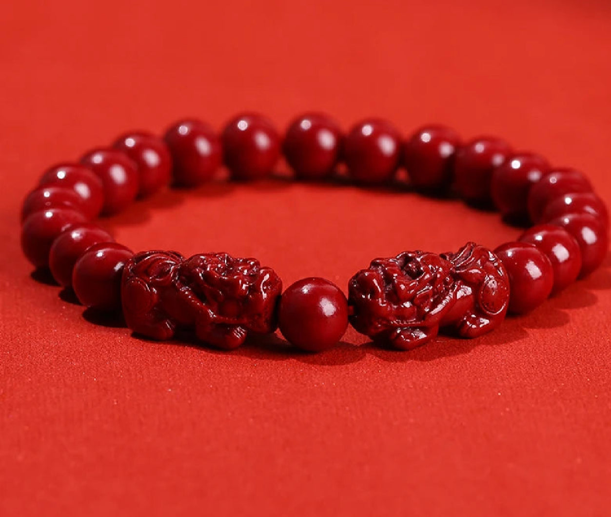 Royal Red Natural Cinnabar Protection Crystal Carved Vintage Bracelets