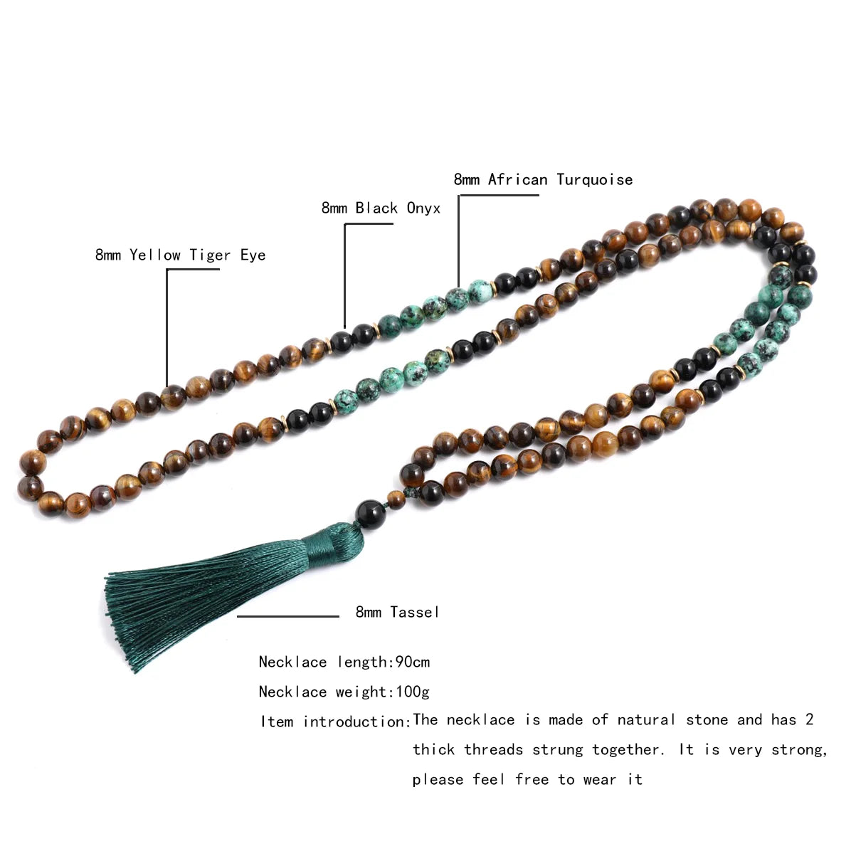 Yellow Tiger Eyes Beaded Tassel Turquesa African Onyx Necklace Set