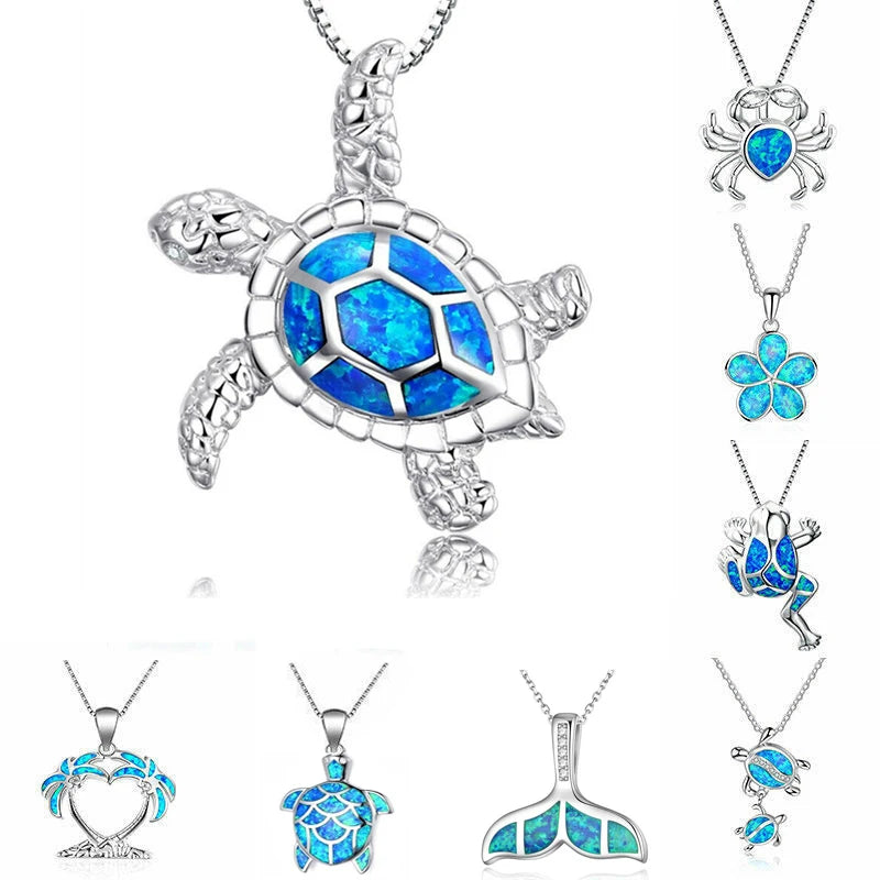 Ocean Blue Crystal Charm Pendant Animal Necklaces