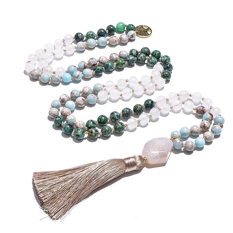 White Jade African Turquoise Emperor Jasper Knotted Set