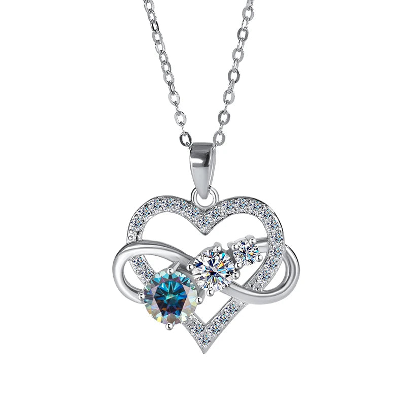 Luxury 1.8CT Diamond Infinite Love Heart Moissanite Pendant Necklace