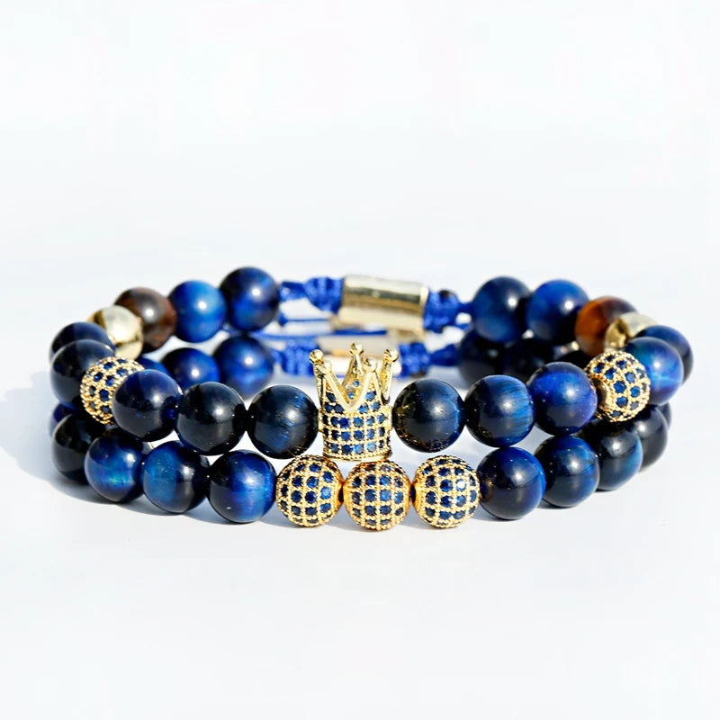 Luxury Tricolor Gold Crown Ball Bracelet Sets