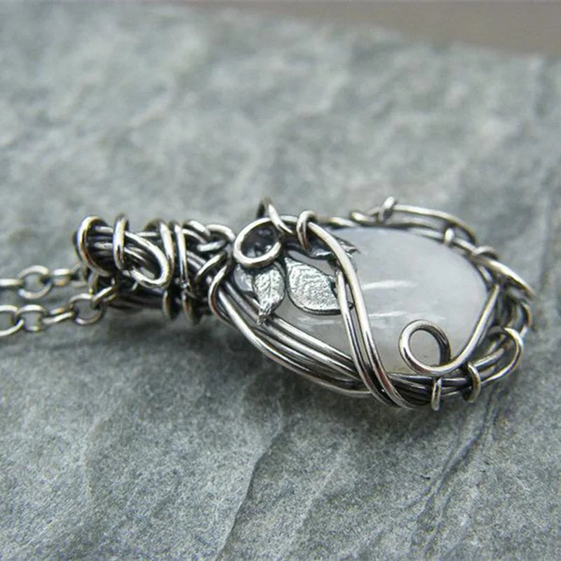 Water Drop Moonstone Pendant Gem Necklace