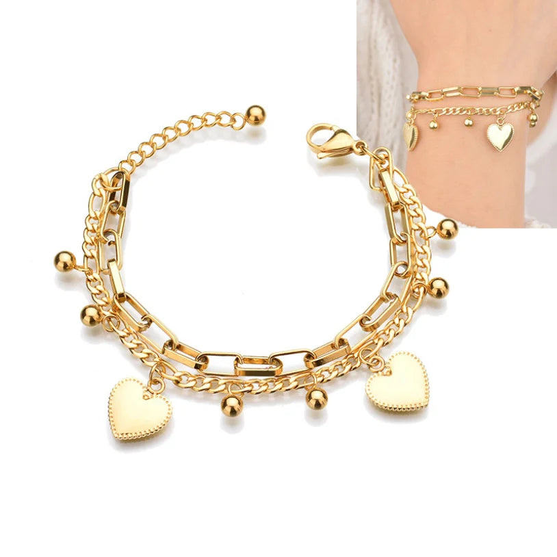 Elegant 2 Layer Lovers Heart Charm Bracelet