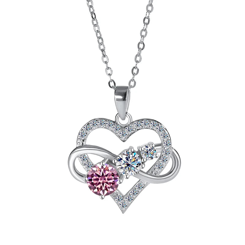 Luxury 1.8CT Diamond Infinite Love Heart Moissanite Pendant Necklace