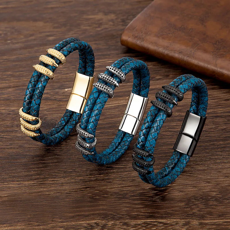 Vintage Blue Leather Dragon Claw Bracelets