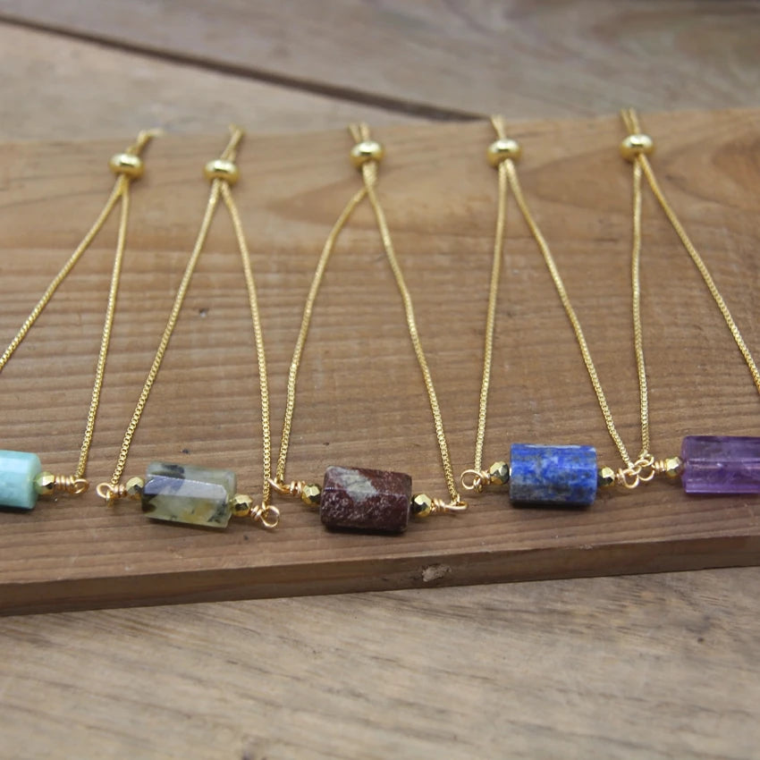 Natural Cylinder Gem Crystal Gold Bracelets